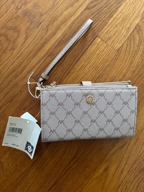 Anne Klein Light Taupe Logo Wristlet with Detachable Strap